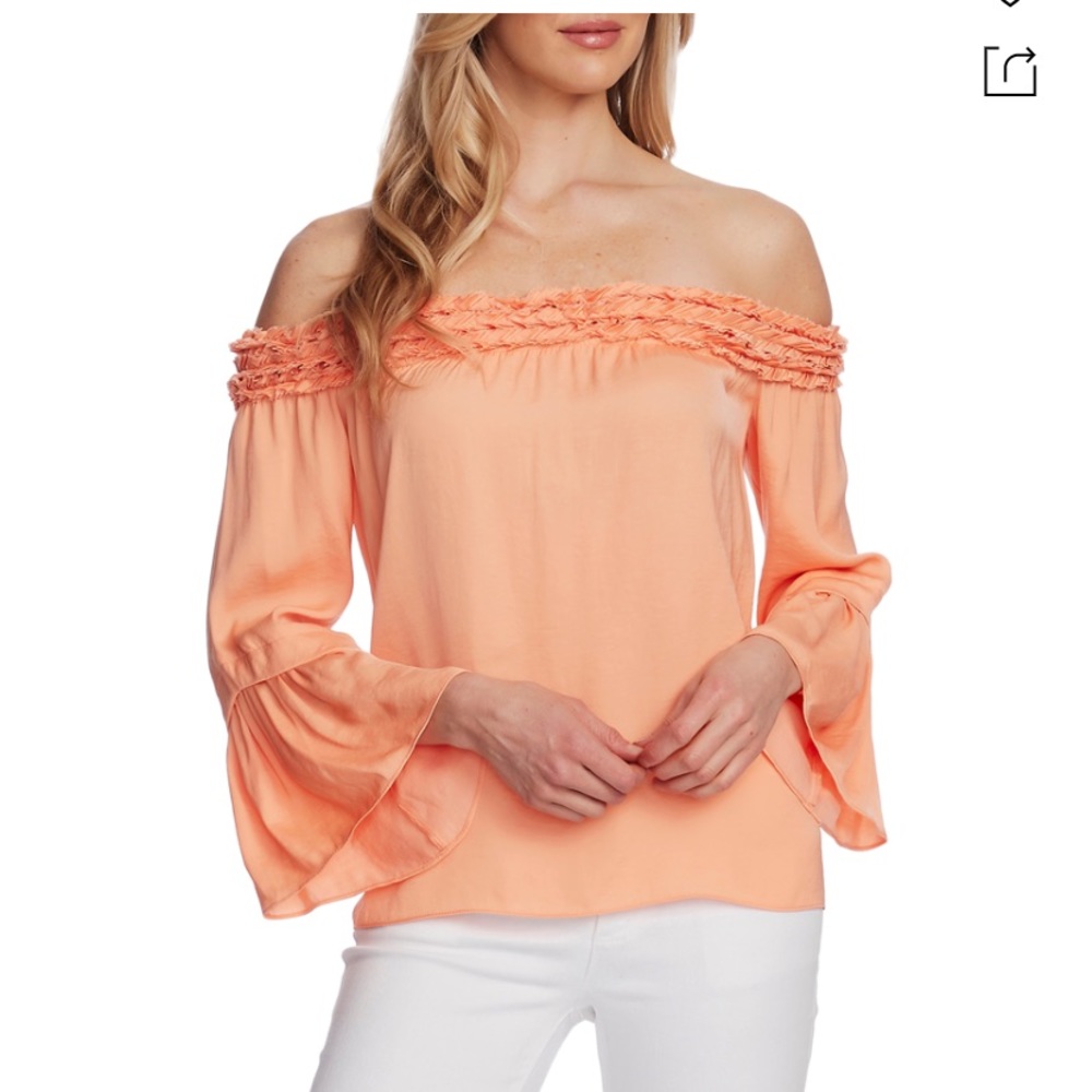 New Orange peach Vince Camuto Blouse off the shoulder ruffled bell sleeve